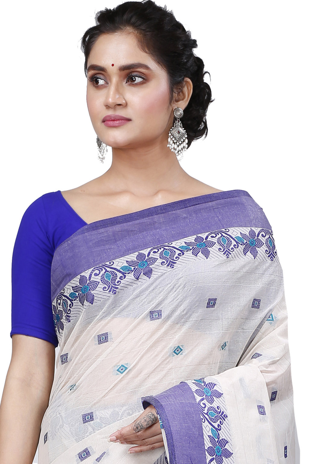 White Pure Cotton Ramala Tant Saree (961)